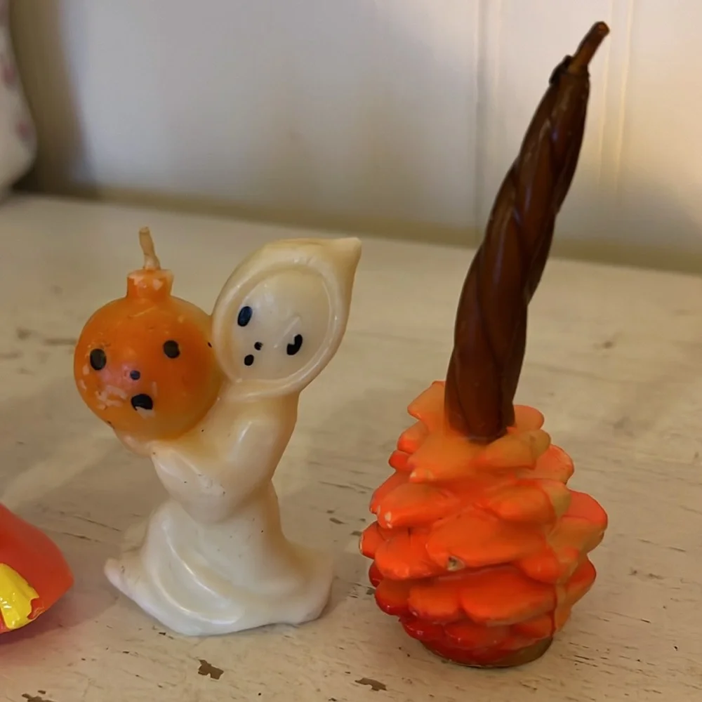5 Vintage Gurley Halloween candles pumpkin man witch ghost pinecone
